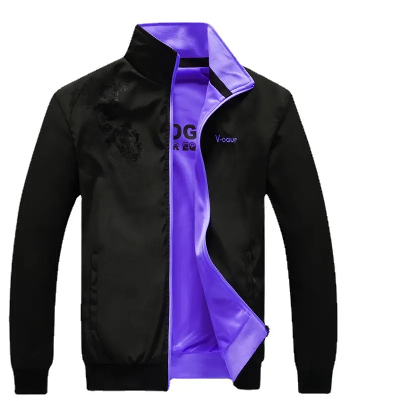 Men Black Collar Jacket Spring Autumn Casual Double Sided