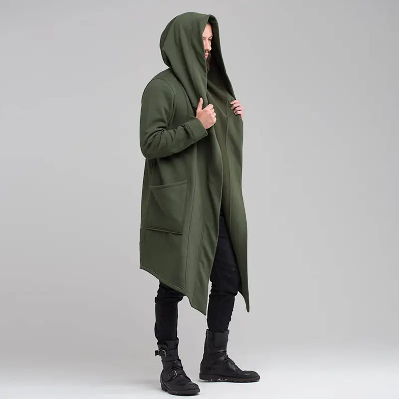 Men Hooded Long Blue Coat Winter Outerwear