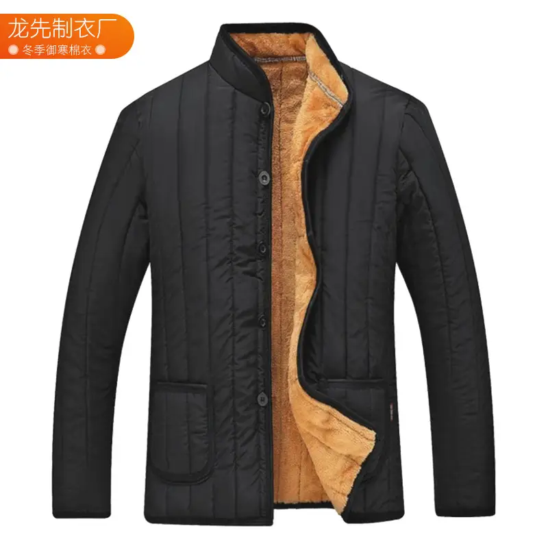 Men Black Cotton Padded Jacket with Velvet Lining
