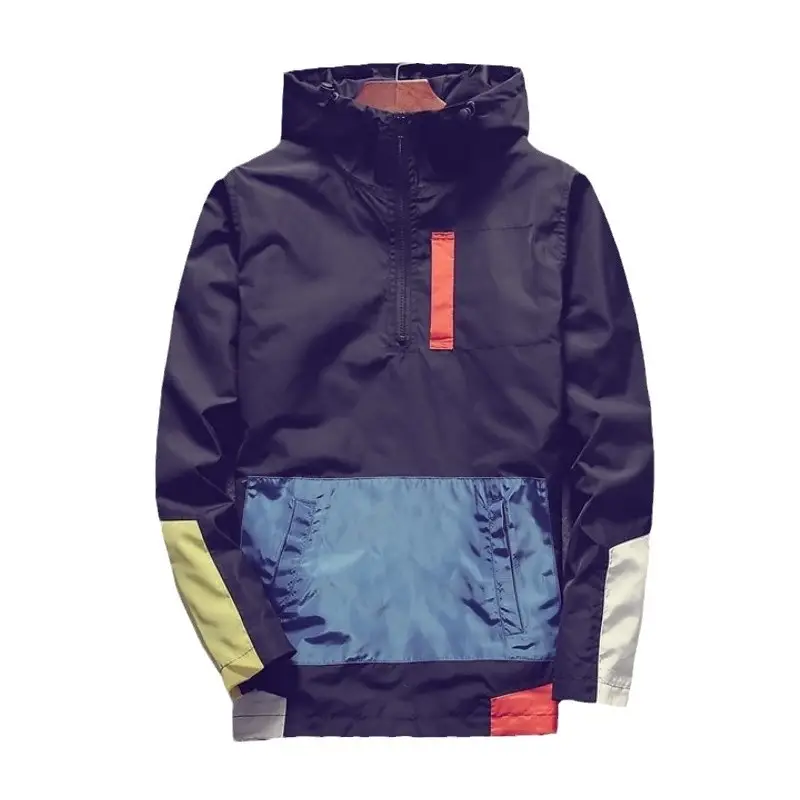 Men Hoodie Color Block Zipper Long Sleeve Autumn Spring