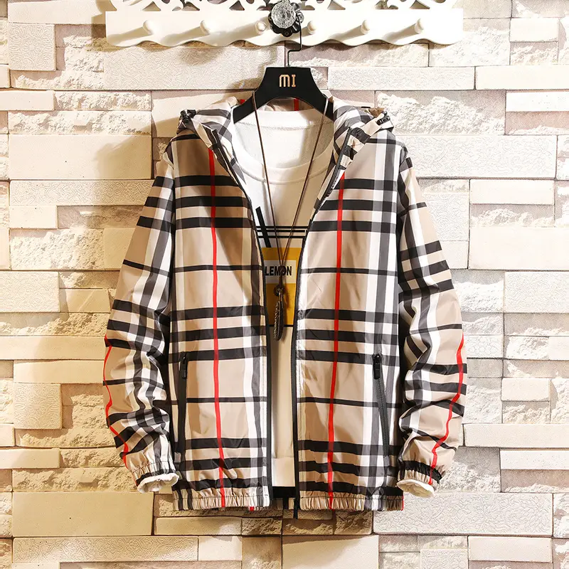 Men Plaid Hooded Jacket Spring Autumn Premium Slim Fit