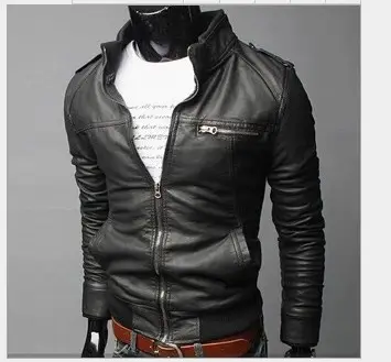 Men's Slim Fit Leather Jacket Brown Black All Seasons