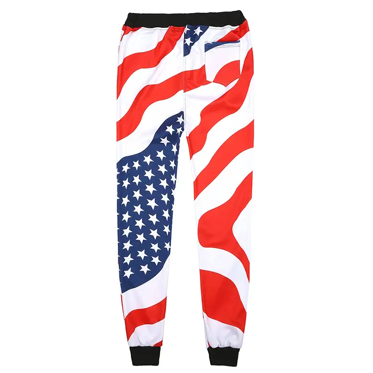 Men USA Flag Jogging Pants Striped Casual Black Cuffed