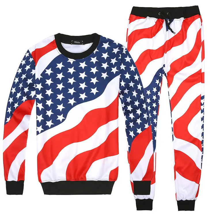 Men USA Flag Jogging Pants Striped Casual Black Cuffed