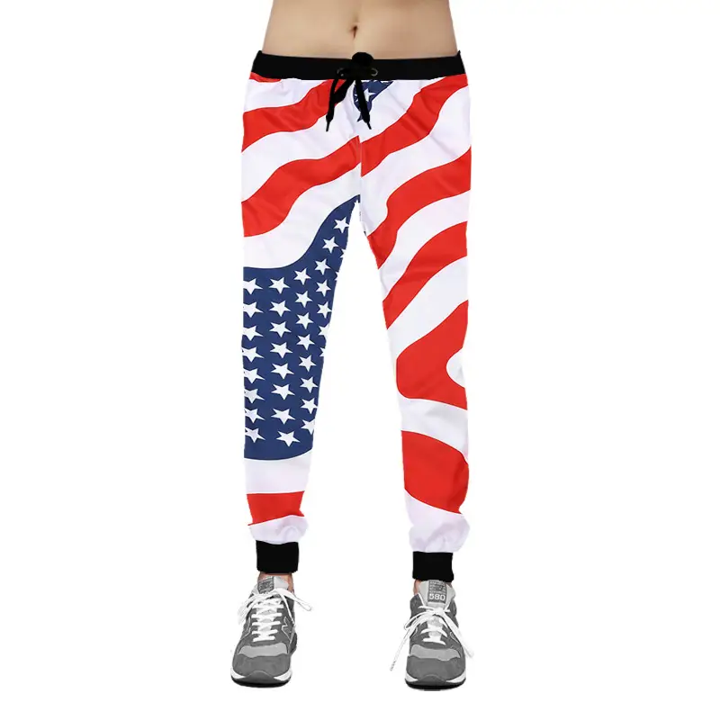 Men USA Flag Jogging Pants Striped Casual Black Cuffed