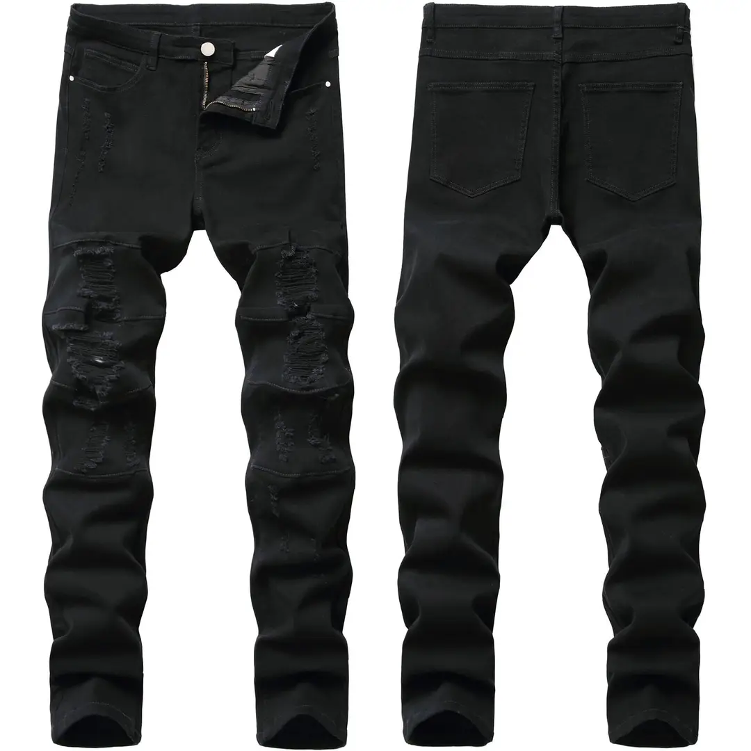 Black Ripped Slim Fit Men's Jeans 2025