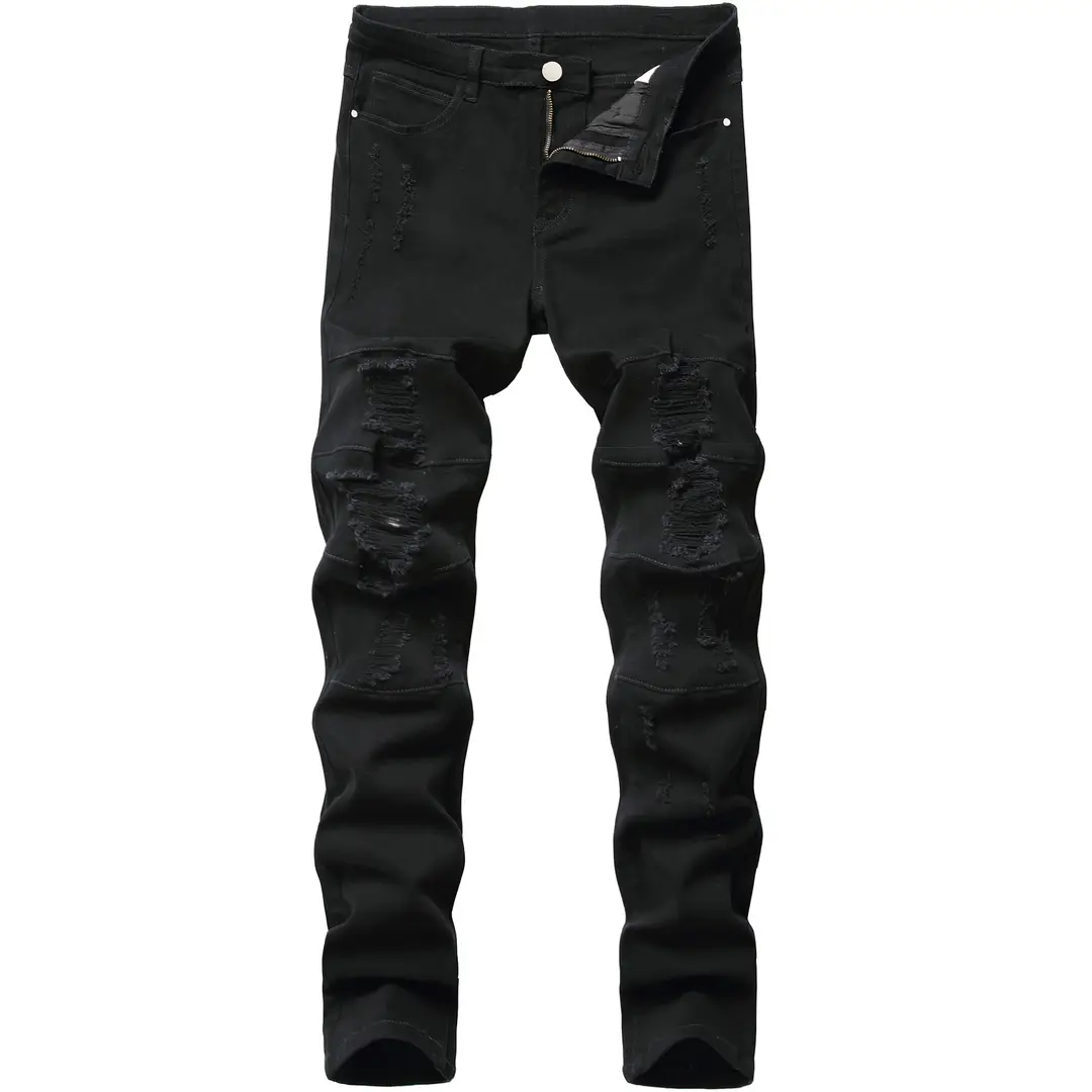 Black Ripped Slim Fit Men's Jeans 2025