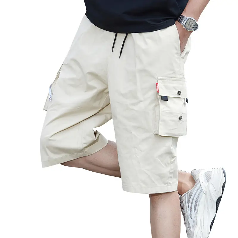 Men Black Cargo Shorts Summer Loose Fit Cotton Multi Pocket