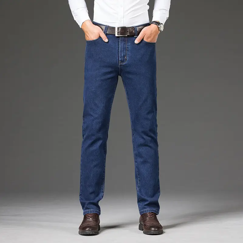 Men Blue Stretch Slim Fit Business Jeans Plus Size