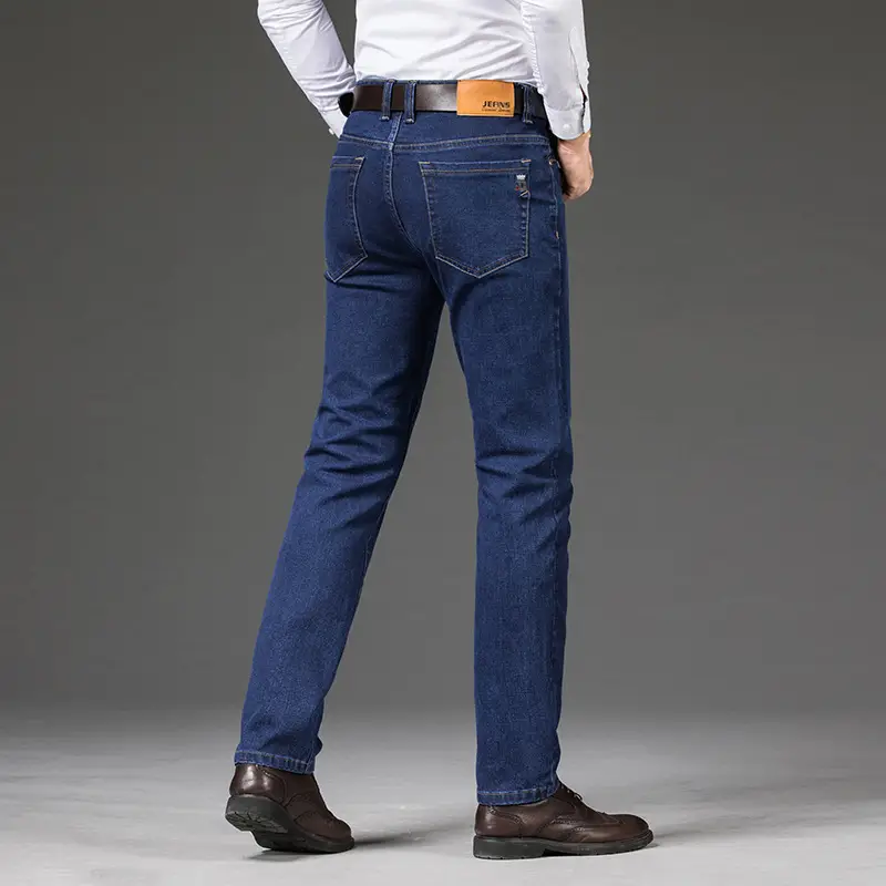 Men Blue Stretch Slim Fit Business Jeans Plus Size