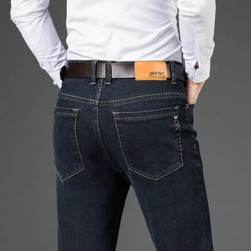 Men Blue Stretch Slim Fit Business Jeans Plus Size