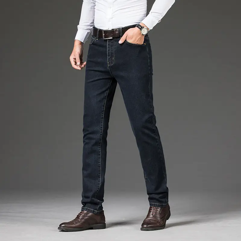 Men Blue Stretch Slim Fit Business Jeans Plus Size