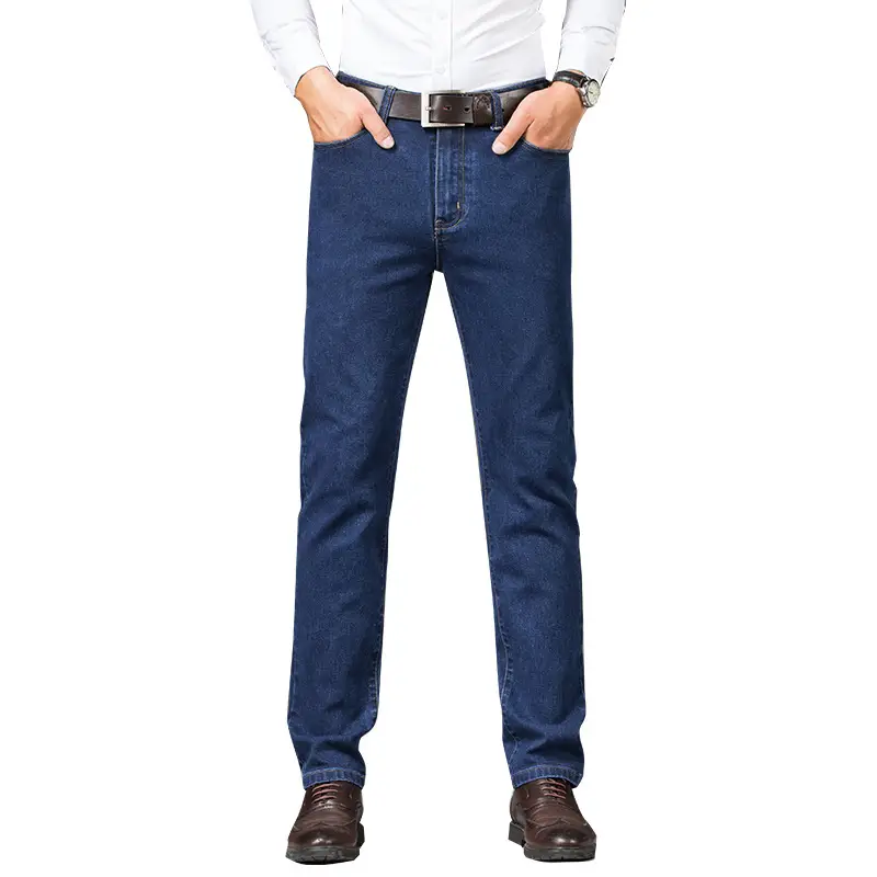 Men Blue Stretch Slim Fit Business Jeans Plus Size