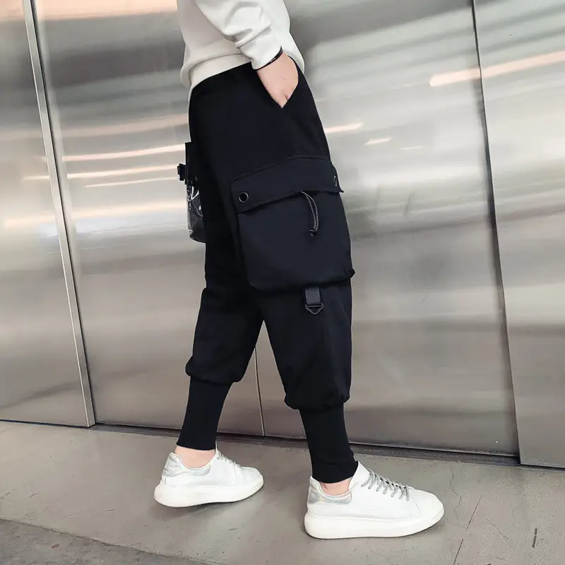 Men Black Multi-pocket Cargo Pants Spring Casual