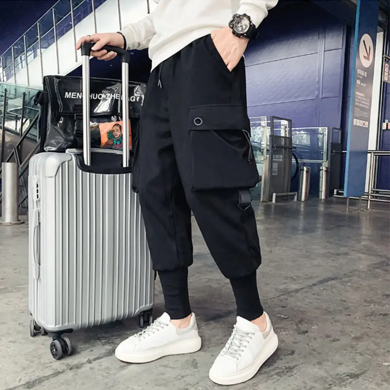Men Black Multi-pocket Cargo Pants Spring Casual