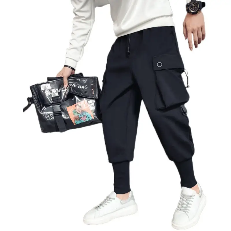 Men Black Multi-pocket Cargo Pants Spring Casual