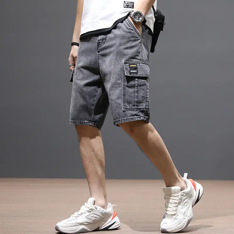 Men Denim Cargo Shorts Loose Plus Size Summer