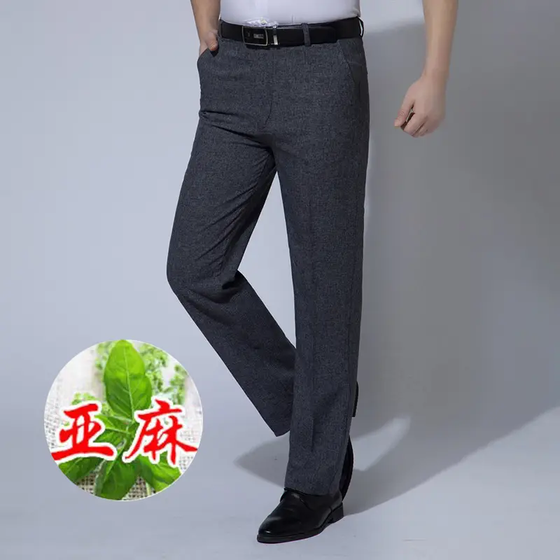 Men High Waist Loose Gray Linen Pants Summer