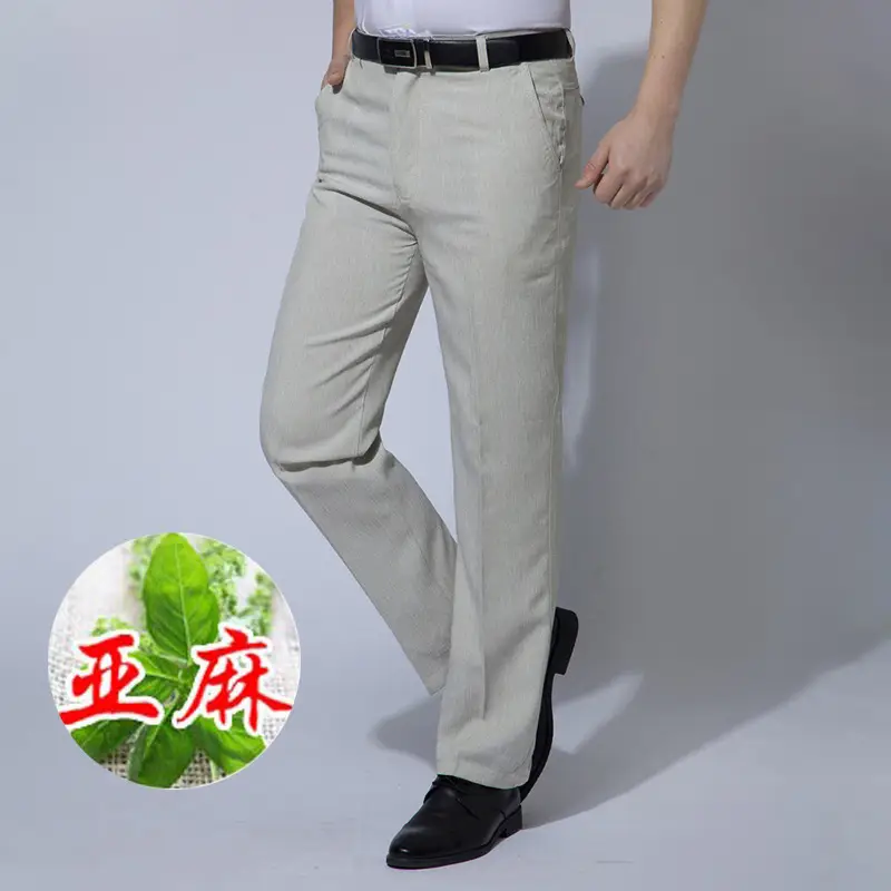 Men High Waist Loose Gray Linen Pants Summer
