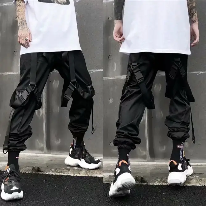 Men Black Loose Hip-Hop Crock Pants