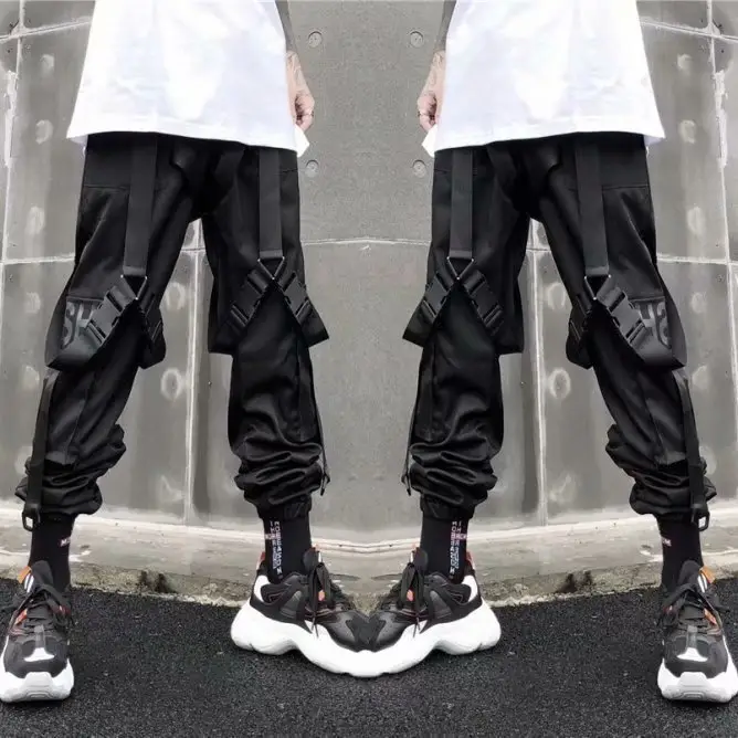 Men Black Loose Hip-Hop Crock Pants