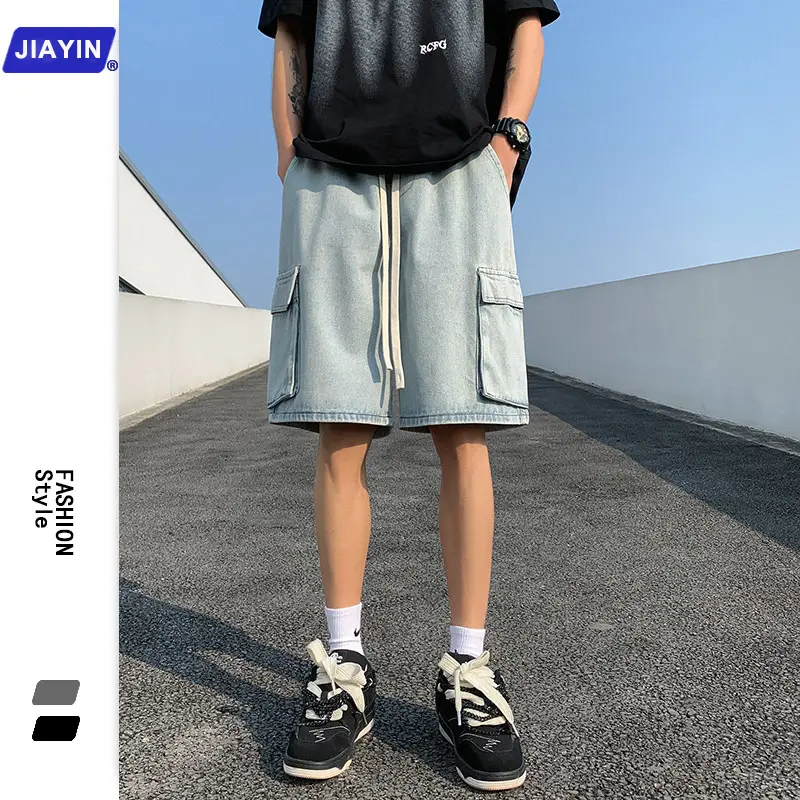 Men Denim Cargo Shorts Light Blue Summer