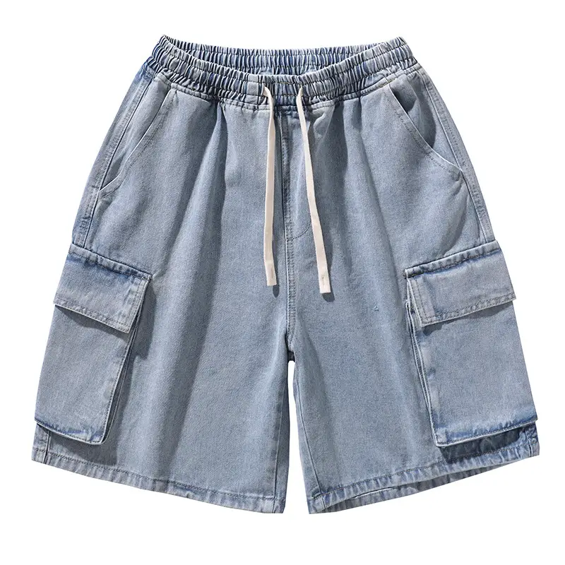 Men Denim Cargo Shorts Light Blue Summer