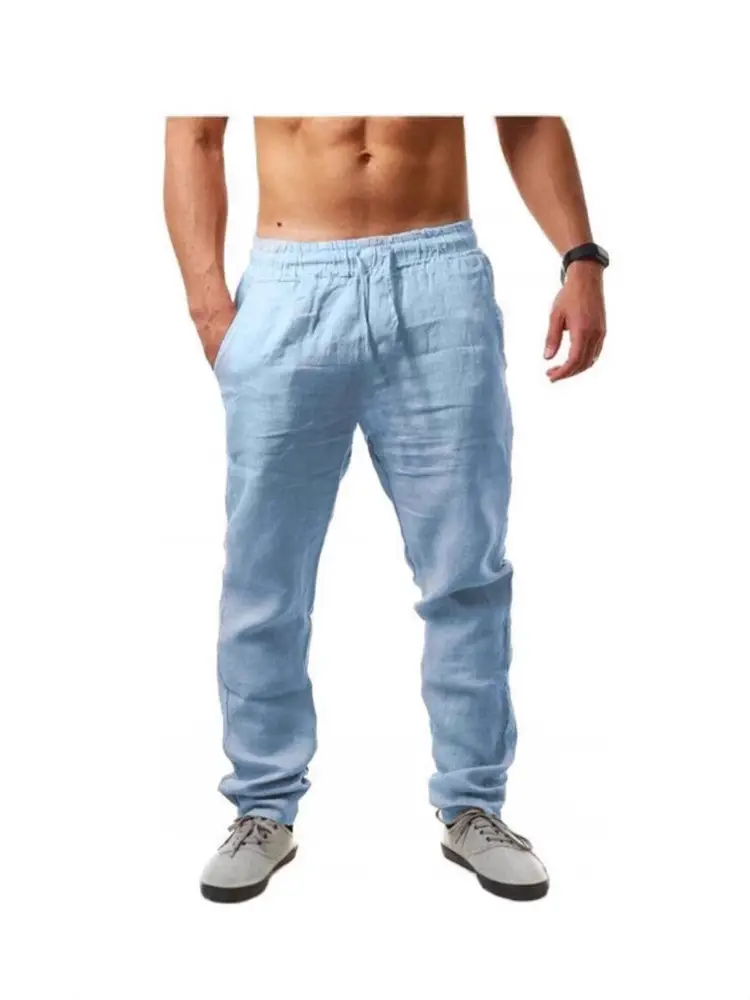 Men Linen Loose Fit Casual Pants Summer Multi Color