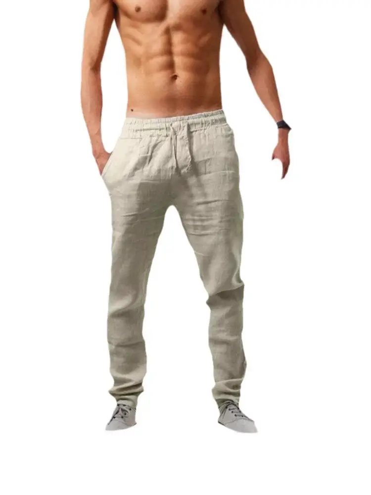 Men Linen Loose Fit Casual Pants Summer Multi Color