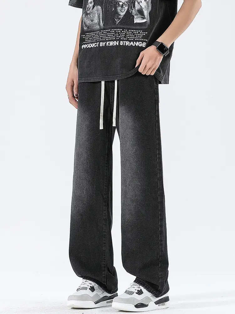 Wide Leg Jeans for Men Blue Denim Spring Autumn Wear