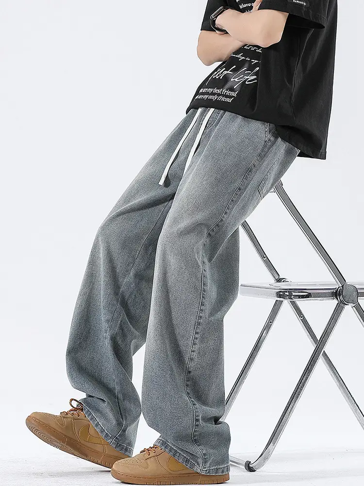 Wide Leg Jeans for Men Blue Denim Spring Autumn Wear