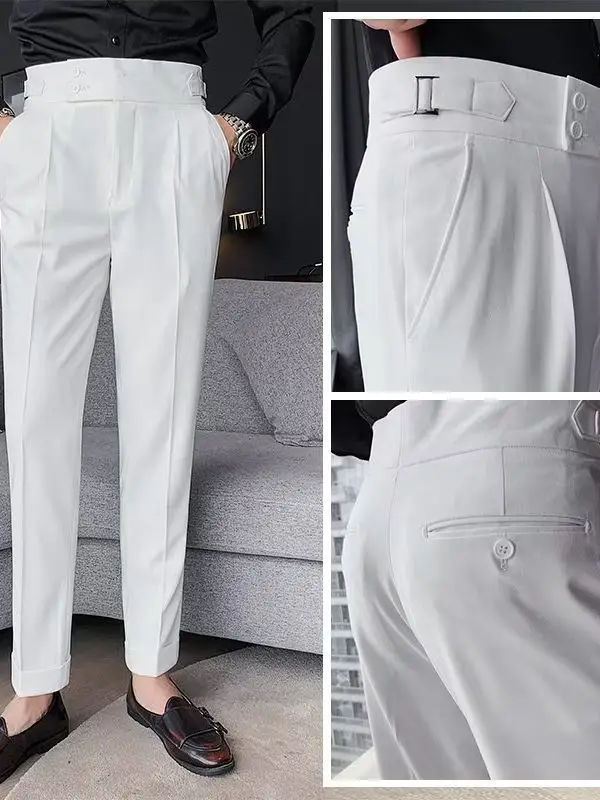 Men's High Waist Slim Fit Business Pants Black Autumn