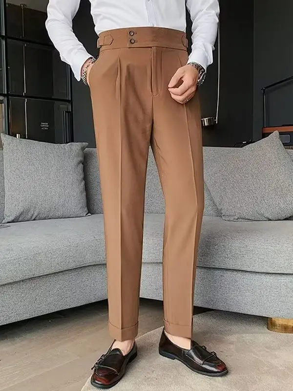 Men's High Waist Slim Fit Business Pants Black Autumn