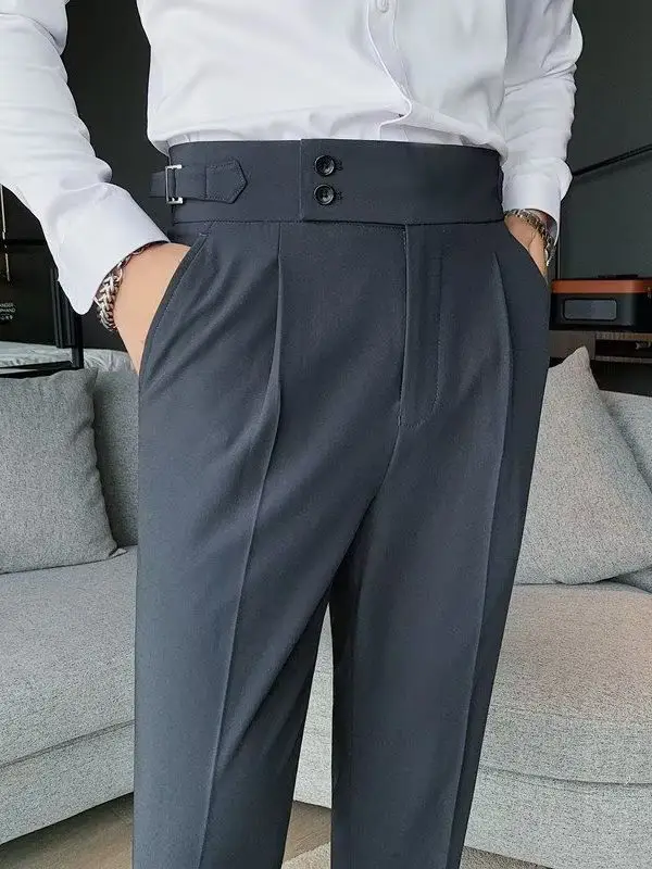 Men's High Waist Slim Fit Business Pants Black Autumn