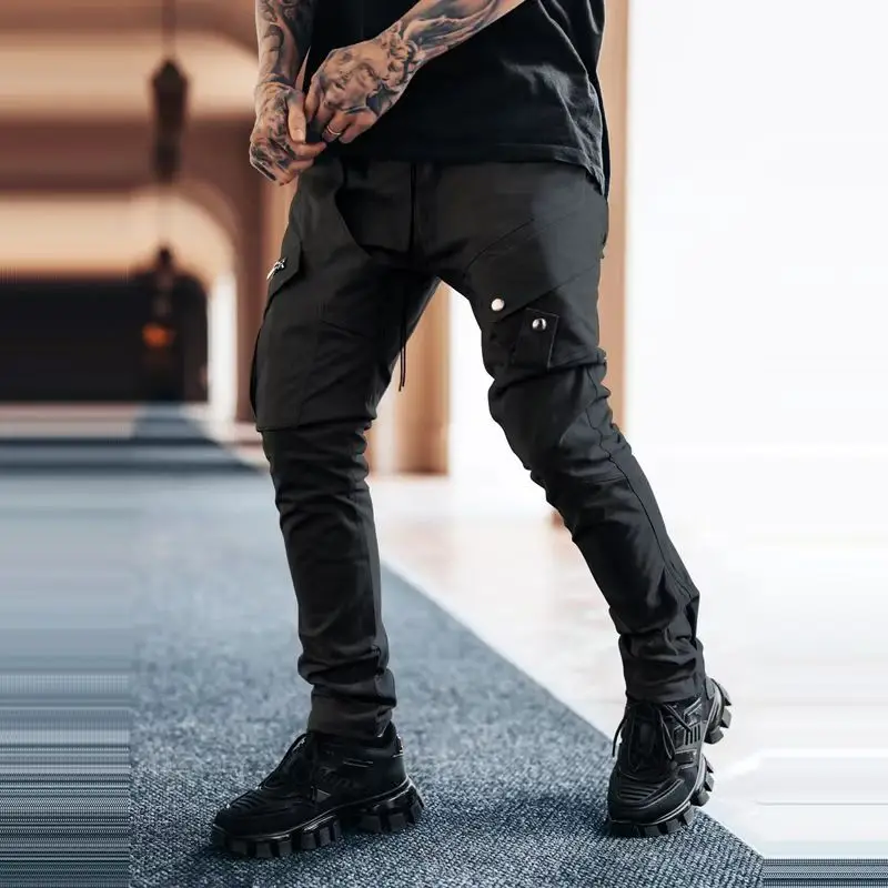 Men Black Multi-Pocket Casual Pants Plus Size