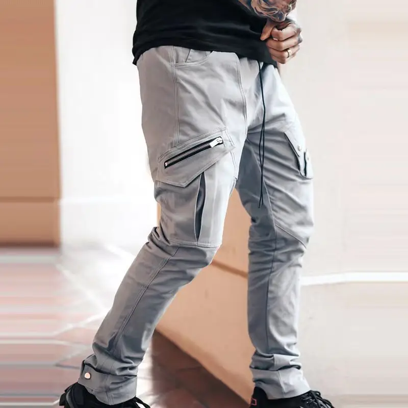 Men Black Multi-Pocket Casual Pants Plus Size