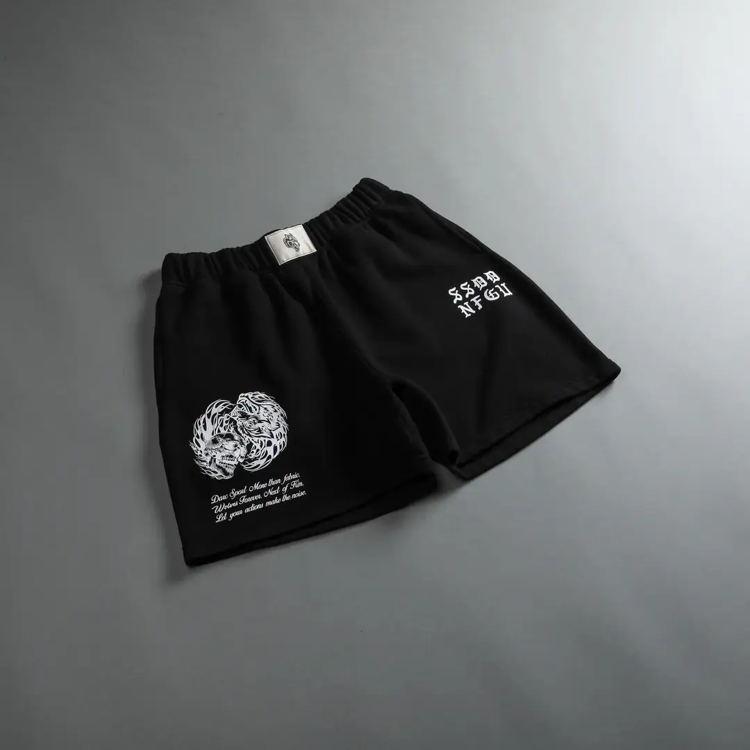 Men Black Graphic Cotton Shorts Summer Wear Loose Fit
