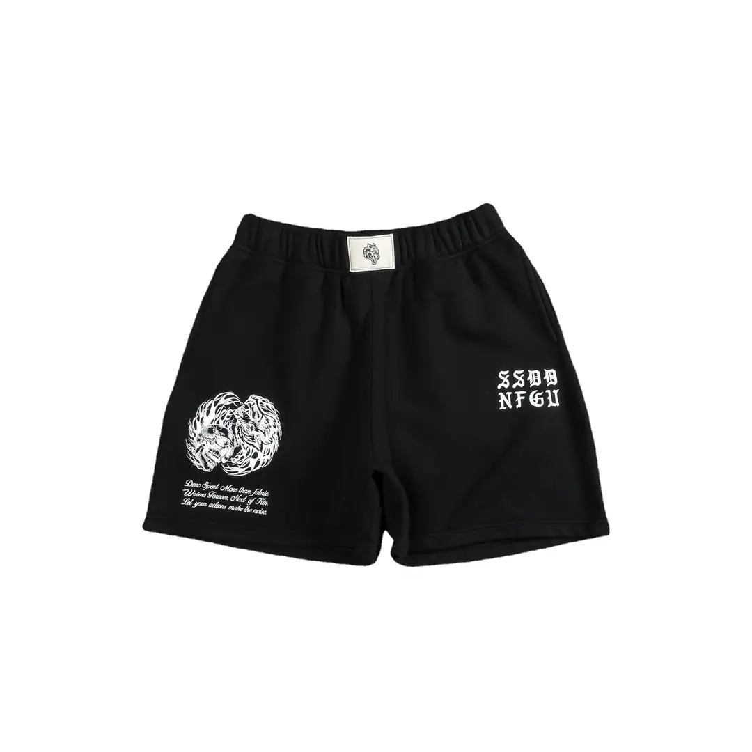 Men Black Graphic Cotton Shorts Summer Wear Loose Fit