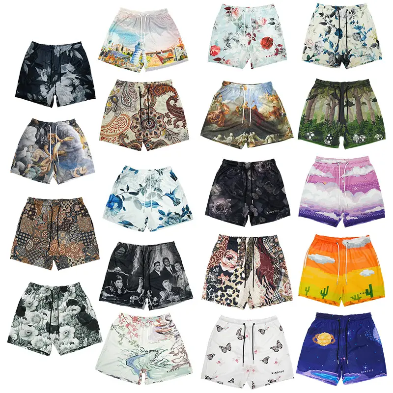 Men Digital Print Mesh Shorts Summer Loose Fit Breathable