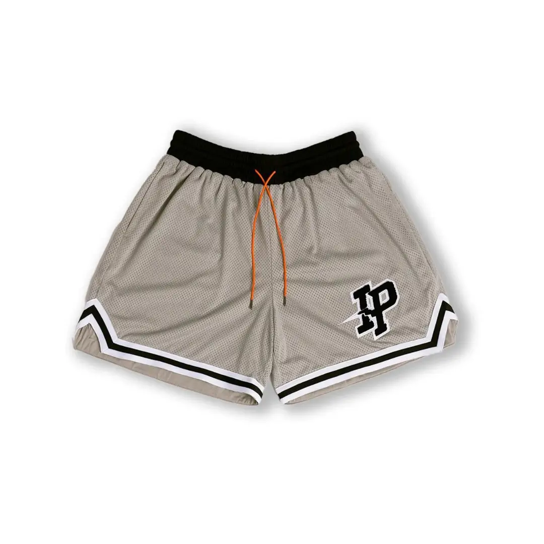 Men Basketball Shorts Beige Red White Stripe