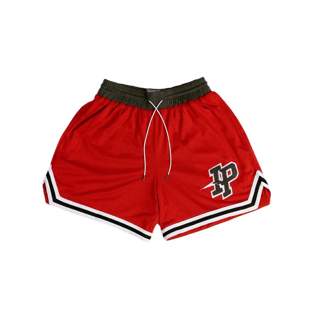 Men Basketball Shorts Beige Red White Stripe