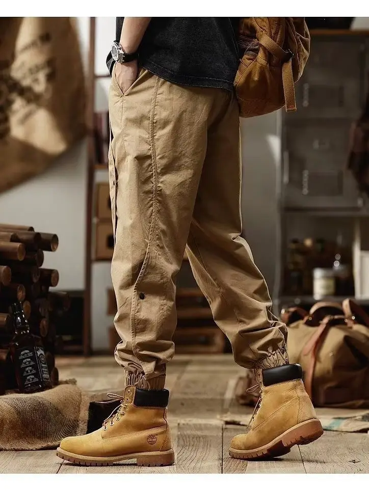 Men Khaki Retro Tether Overalls Autumn New