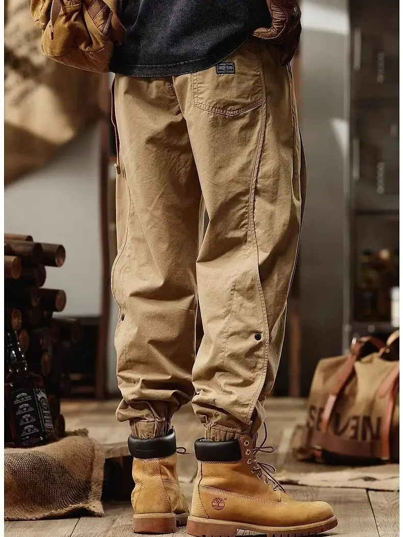 Men Khaki Retro Tether Overalls Autumn New
