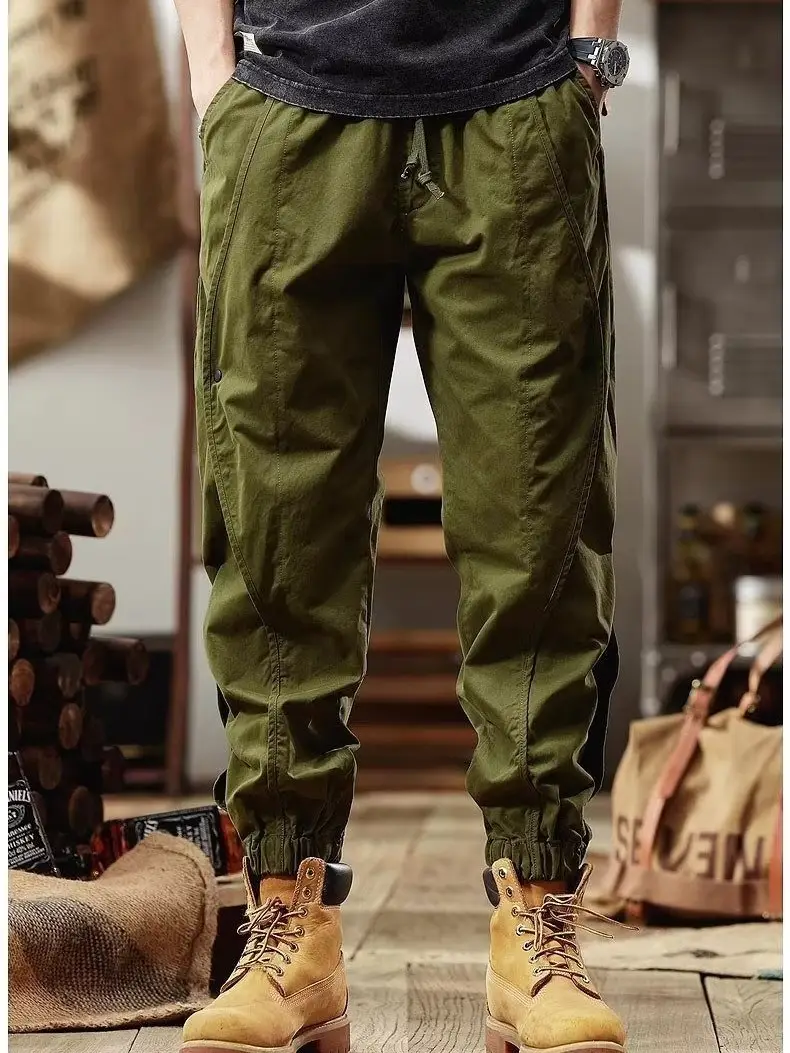 Men Khaki Retro Tether Overalls Autumn New