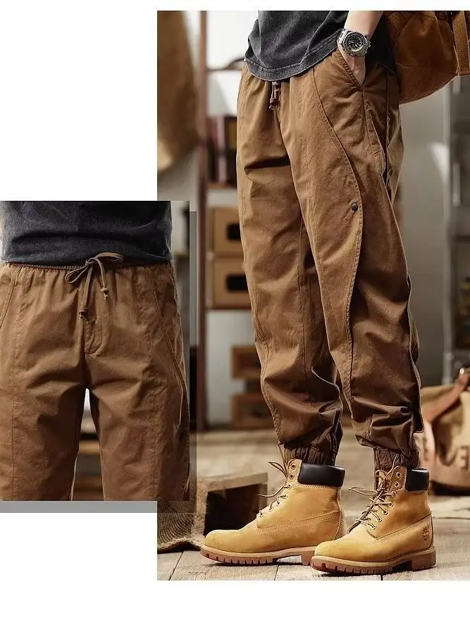 Men Khaki Retro Tether Overalls Autumn New