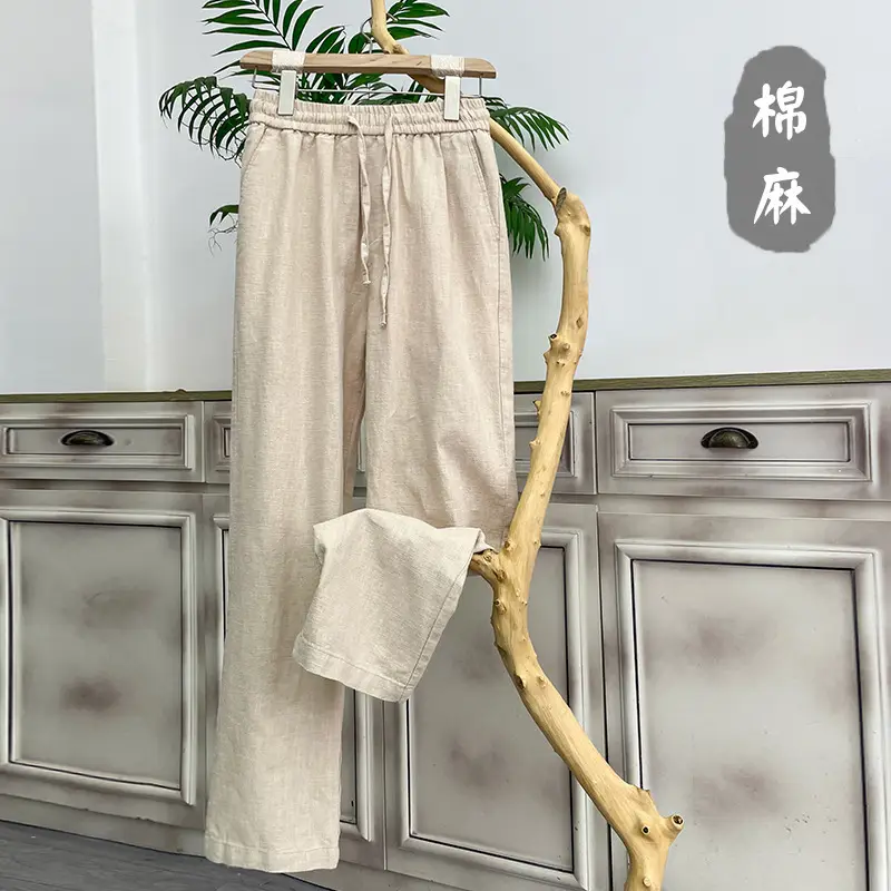 Men Loose Linen Wide Leg Pants White Plus Size Summer