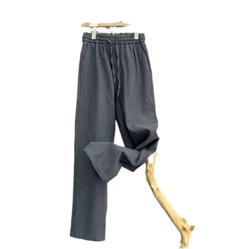 Men Loose Linen Wide Leg Pants White Plus Size Summer