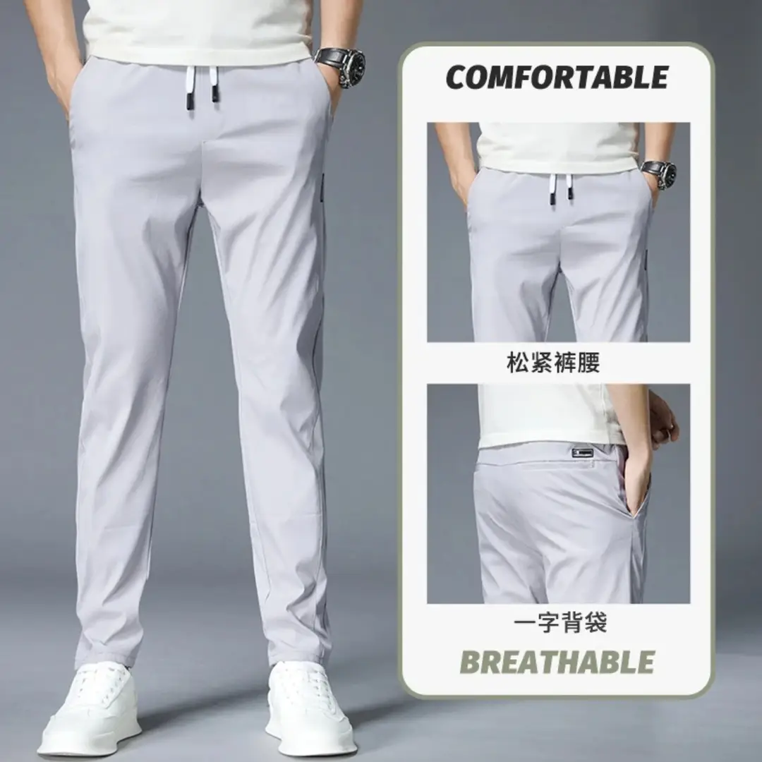 Men Ice Silk Pants Breathable Casual Black