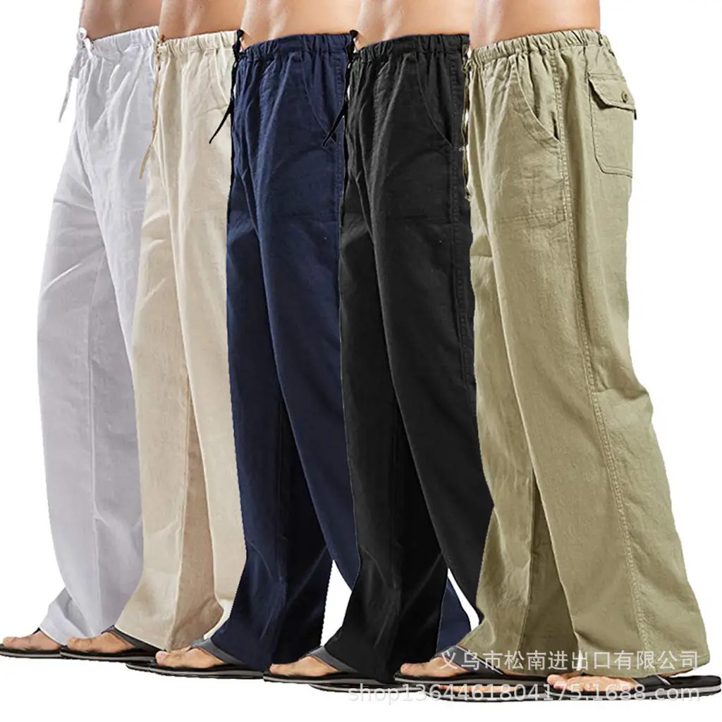 Men Linen Casual Pants Multi Color Autumn