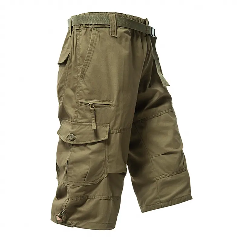 Men Army Green Cargo Shorts Cotton Summer Loose Fit